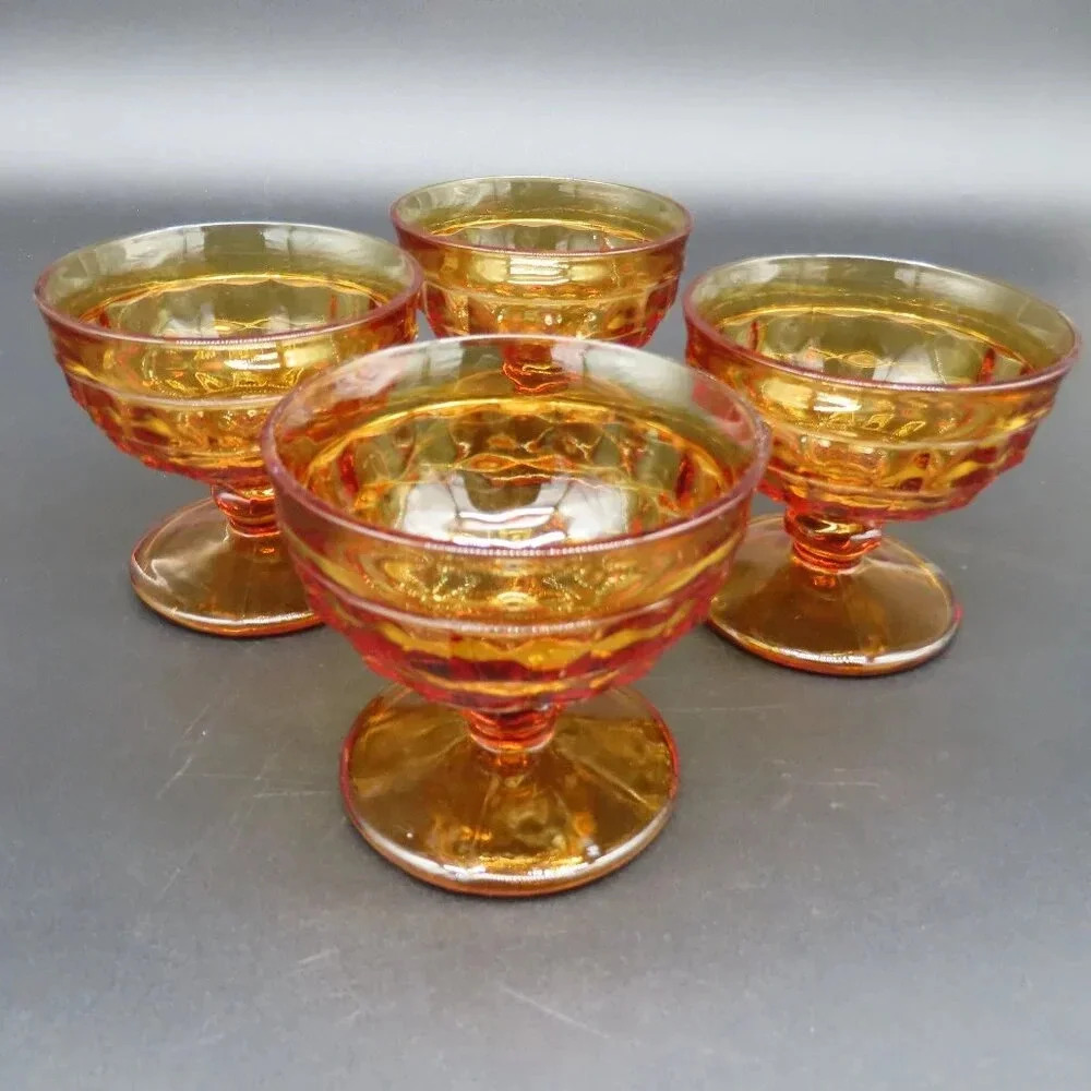 Indiana Glass Amber Whitehall Footed Sherbet Dessert Dish Glass Vintage Set of 4